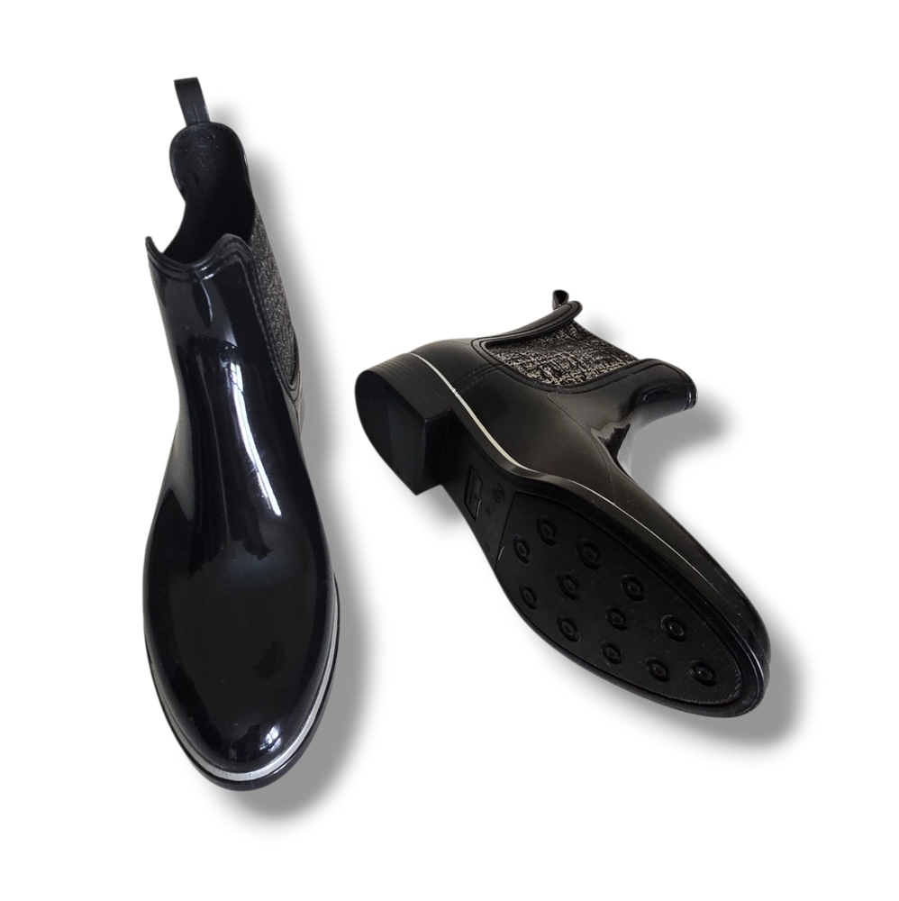 Like New 🩶🖤 Lemon Jelly Sardenha Wellington Black Rubber Glossy Glitter Boots - Picture 12 of 16